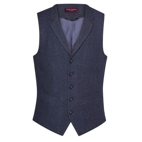 Brook Taverner Mens Memphis Waistcoat / Navy Herringbone